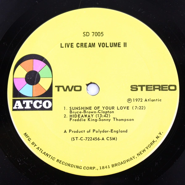 Cream Live Cream Volume II 1972 LP Vinyl Album Atco Records Eric Clapton