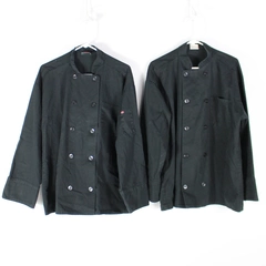 Lot of 2 Ritz KitchenWears Large Double Breasted Black Chef Coats Long Sleeved