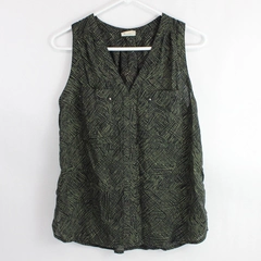 Converse One Star Women’s Medium Tank Top Sleeveless Top Black Green V Neck