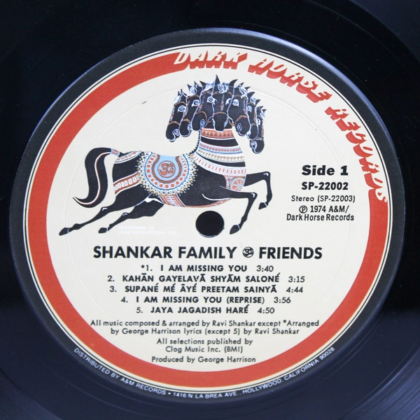 Shankar Family & Friends Dark Horse George Harrison 1974 Vinyl LP Record Sitar