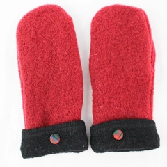 Red and Black Warm Winter Mittens Adult One Size Plaid Button Accents