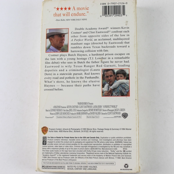A Perfect World VHS 1994 Widescreen Clint Eastwood Kevin Costner