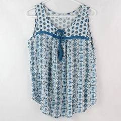 Great Northwest Indigo Blue and White Patterned Sleeveless Blouse Women's Medium