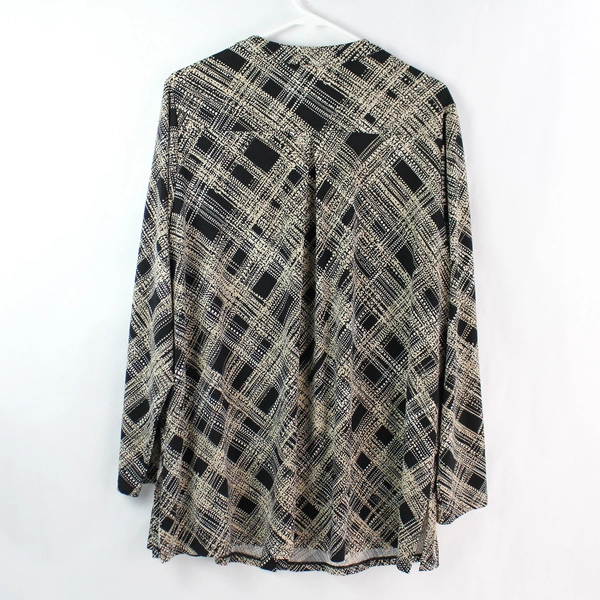 Susan Graver Black Beige Geometric Long-Sleeved Button-Up Top Women's Size 1X