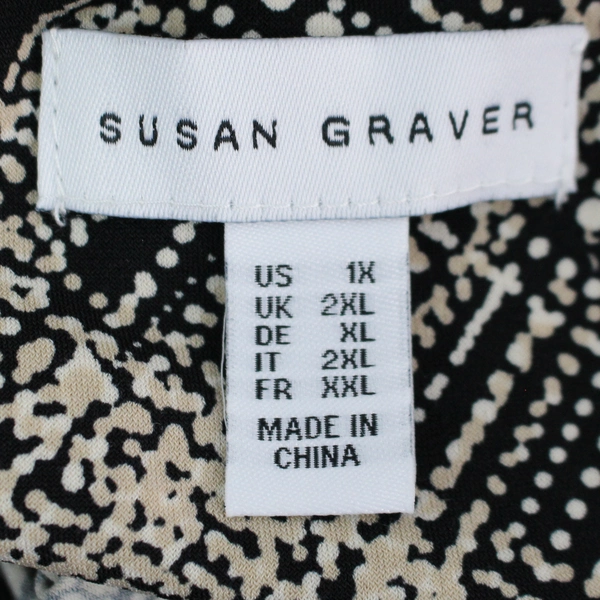 Susan Graver Black Beige Geometric Long-Sleeved Button-Up Top Women's Size 1X