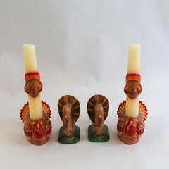 Lot of 4 Thanksgiving Turkey Candle Holders & Napkin Ring Ceramic Decor