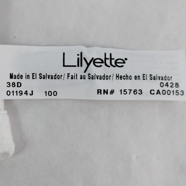 Lilyette White Lace Detail Underwired Unlined Bra Women's Size 38D