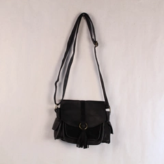 T-Shirt & Jeans Crossbody Purse Black with Sash Accent Snap Closure