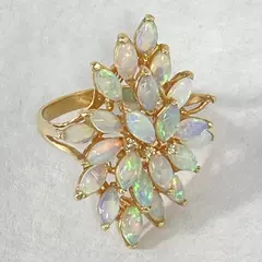 14K Gold Opal Cluster Cocktail Ring Size 9 Marked 585