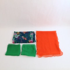 Lot of 4 Sheer Chiffon Scarves & Handkerchiefs Green Orange Floral