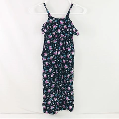 Justice Girls Black Purple Floral Jumpsuit Size 5 Sleeveless with Pockets