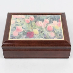 Vtg Kimberly Enterprises Graphic Art Tile Musical Jewelry Box Tulip Pattern