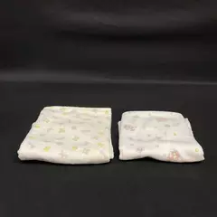 Set of 2 White Baby Receiving Blankets Teddy Bear & Butterfly Pattern 26" & 28"