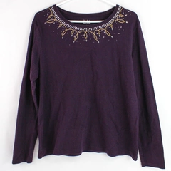 Croft & Barrow Bedazzled Purple Long-Sleeve Holiday Shirt Women's Size Large