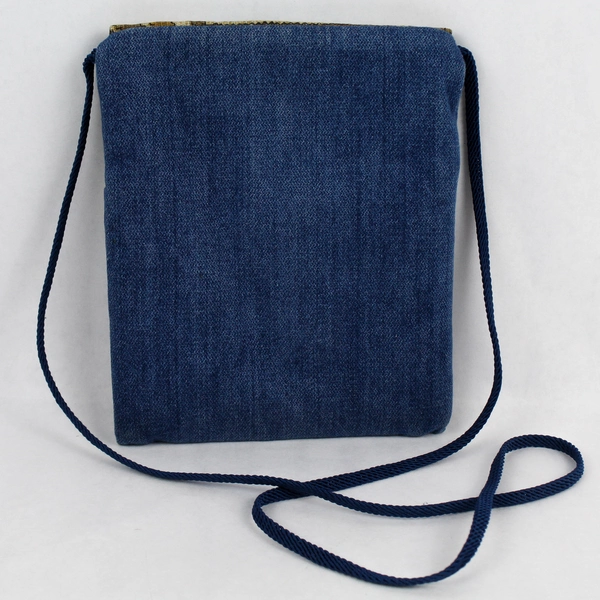 Unbranded Blue Denim Fabric Cross Body Bag w/ Unique Pattern Magnetic Closure