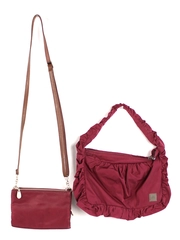 Lot of 2 Purple Women's Purses Ruched Tote & Crossbody Handbag Set