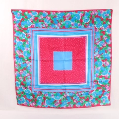 Vintage Jacqueline Ferrar Floral Polka Dot Scarf Pink Blue 29"x28" Pre-Owned