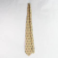 Vintage Bill Blass Black Label 100% Silk Tie Beige Brown Blue Geometric Pattern