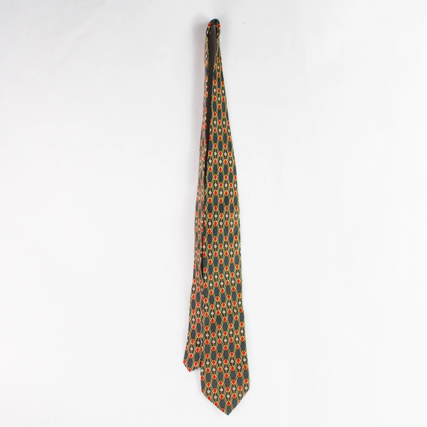 Sinsabang 100% Pure Silk Tie Geometric Pattern Navy Blue Red Gold White