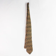 Sinsabang 100% Pure Silk Tie Geometric Pattern Navy Blue Red Gold White