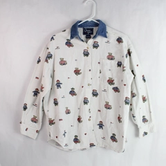 Vintage Let's Quizz Again Winter Teddy Bear Button-Up Women's Large