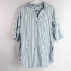 Caffé Marrakesh Blue and White Striped Blouse Women's Size Medium