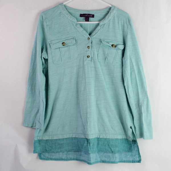 Gloria Vanderbilt Blue 1/4-Button Long-Sleeved Top Women's Medium