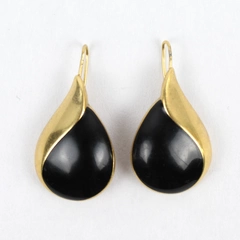 Vintage Monet Black Enamel And Gold Tone Teardrop Dangle Earrings