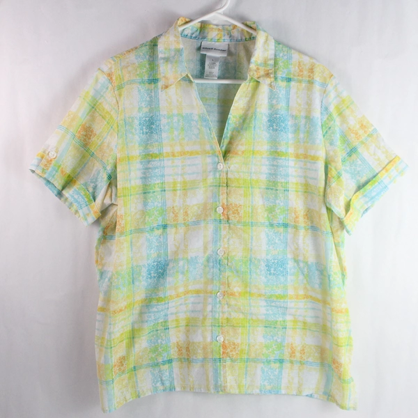 Alfred Dunner Multicolor Plaid Short-Sleeved Button-Up Shirt Women's Large