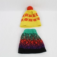 Lot of 2 Pre-owned Knit Beanie Caps Hats Wigwam Yellow Orange & Multicolor