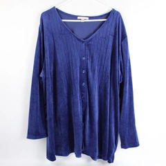 Woman Within Velour Shirt Top Women's Plus Size 2X Royal Blue Long Sleeves 
