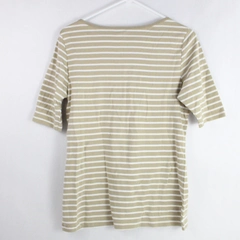 St John's Bay Top Shirt Women's Size M 3/4 Sleeves Brown White Stripes Tagless