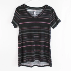 LuLaRoe Purple Striped Black V-Neck T-Shirt Women's Size XS