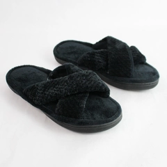 Dena Lives Invisible Support Black Plush Slides Women's Large US Sizes 9-10