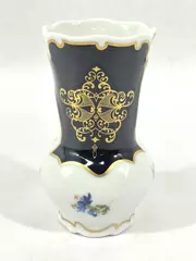 Vintage Weimar Porcelain Vase Black Gold Floral Design Elegant 4.75" Tall