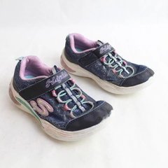 Skechers S Lights Girls Sneakers Size 12.5 Black Pink Fasten Closure Pre-owned