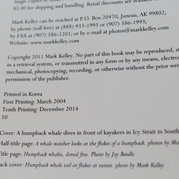 Alaska's Watchable Whales Mark Kelley 2014 Signed Hardcover Dust Jacket