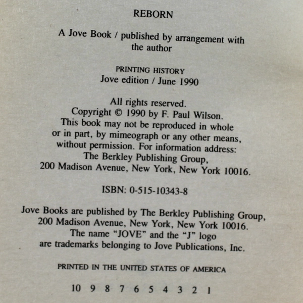 Reborn by F. Paul Wilson 1990 Paperback