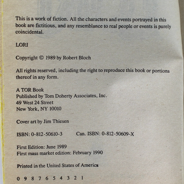 Lori by Robert Bloch 1989 Paperback 1st Edition