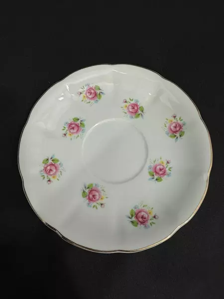 FTD Extra Touch Vintage Porcelain Cup & Saucer Set White Pink Roses Gold Trim