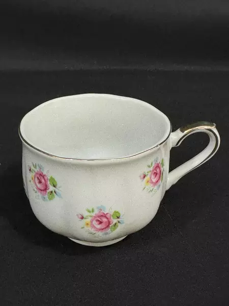 FTD Extra Touch Vintage Porcelain Cup & Saucer Set White Pink Roses Gold Trim