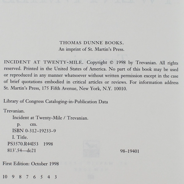 Incident at Twenty Mile by Trevanian 1998 Hardcover