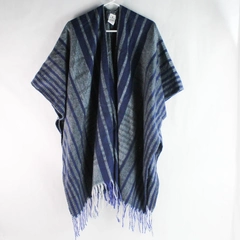 Woolrich Gray and Blue Striped Blanket Wrap Shawl Women's One Size