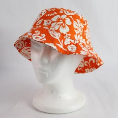 Unbranded Hibiscus Tropical Floral Print Bucket Hat Orange White 100% Cotton