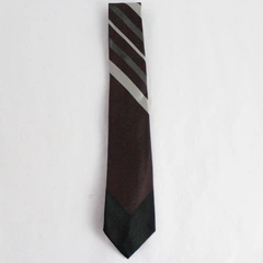 Vintage Gano Guild Burgundy Gray and Black Striped Slim Necktie 52.5"