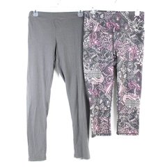 Lot of 2 Women's Medium Gaiam Floral & Gray Leggings Pre-Owned