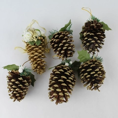 Lot of 6 Handmade Glitter Gold Pinecone Christmas Tree Hanging Ornaments