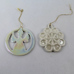Lot of 2 Unbranded White Iridescent Ceramic Christmas Tree Ornaments Angel Snow