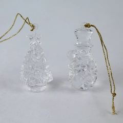 Lot of 2 Matching Clear Acrylic Christmas Tree & Snowman Hanging Ornaments 