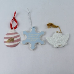 Lot of 3 White Ceramic Christmas Tree Hanging Ornaments Avon Cherub Snowflake